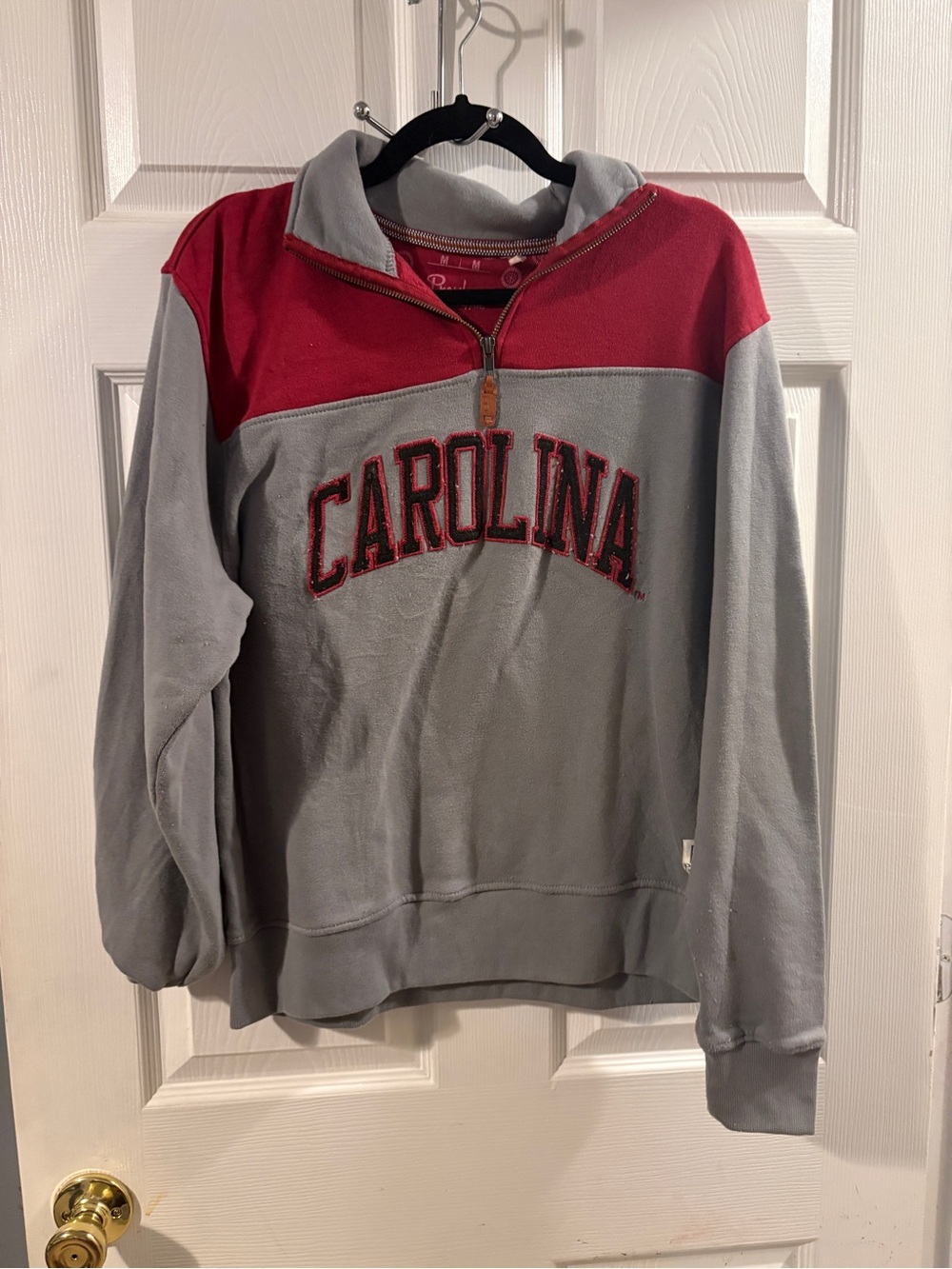 Pressbox Two-Tone Half-Zip Sweater - Gray & Red